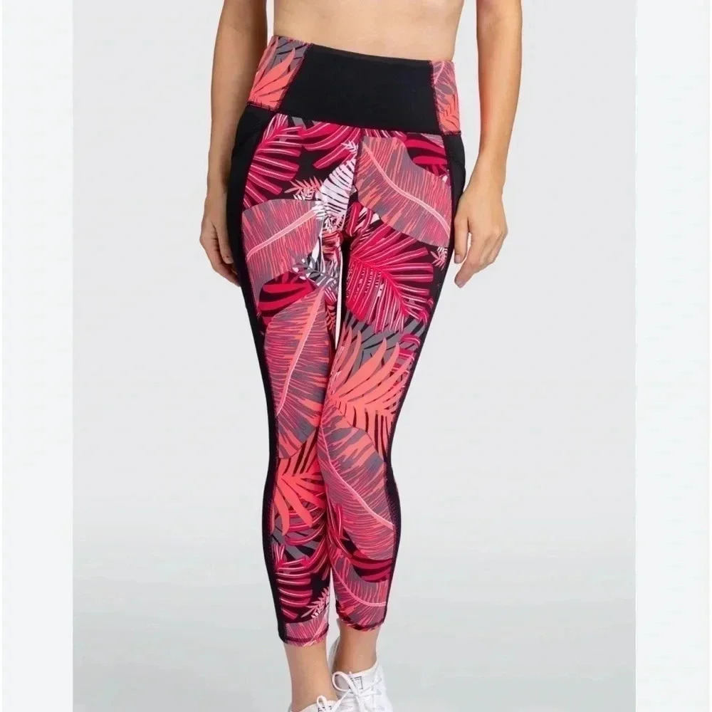Tropic high rise colorful leggings ,SM, wide band ,side inserts ,NWT colorblock